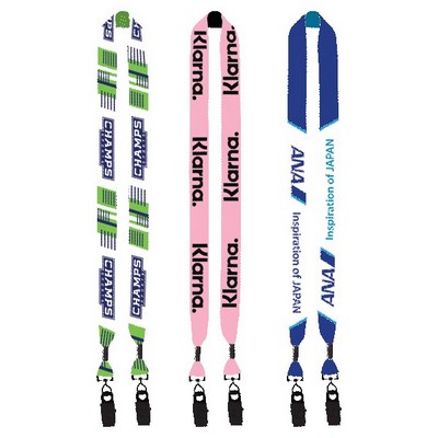 1" Double Ended Dye-Sublimated Lanyard with Metal Crimp & Metal Bulldog Clip