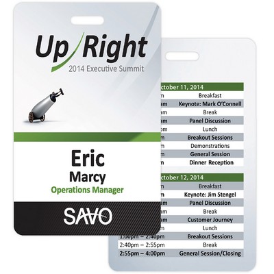 Memphis Plastic Event Name Badge: 2-1/8" x 3-3/8" Vertical